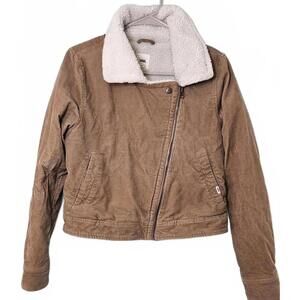 Vans Women's Tan Corduroy Jacket with Sherpa Lining & Asymmetrical Zip Small